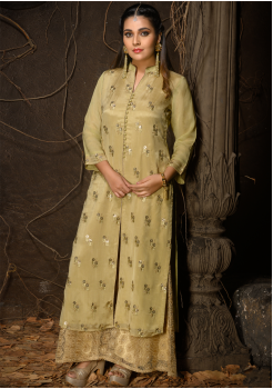 Yellow Color Designer Chiffon Straight Cut Kurti